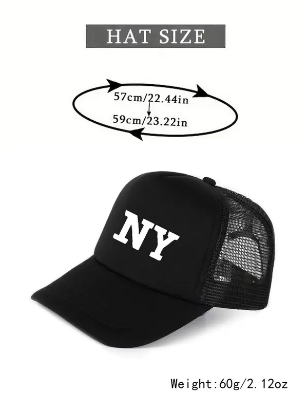NY Letter Print Baseball Cap, Casual Breathable Mesh Baseball Cap for Men & Women, Outdoor Sun Protection Cap for Daily Wear 1