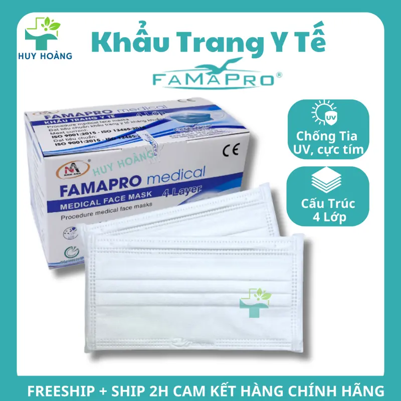 [Hộp 500 Cái] Khẩu trang y tế Famapro 4 lớp dày dặn kháng khuẩn, khẩu trang Farmapro chống nắng 0