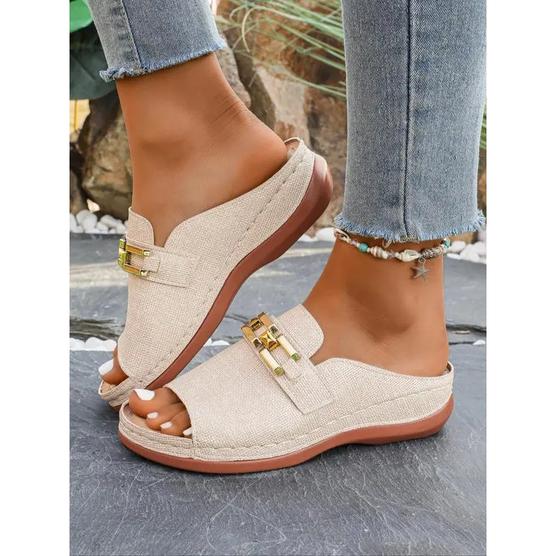 Women's Fashionable Plain Color Platform Sandals, Casual Comfortable Slip on Wedge Sandals for Summer, All-match Lightweight Breathable Shoes for Daily Wear, Girl 3