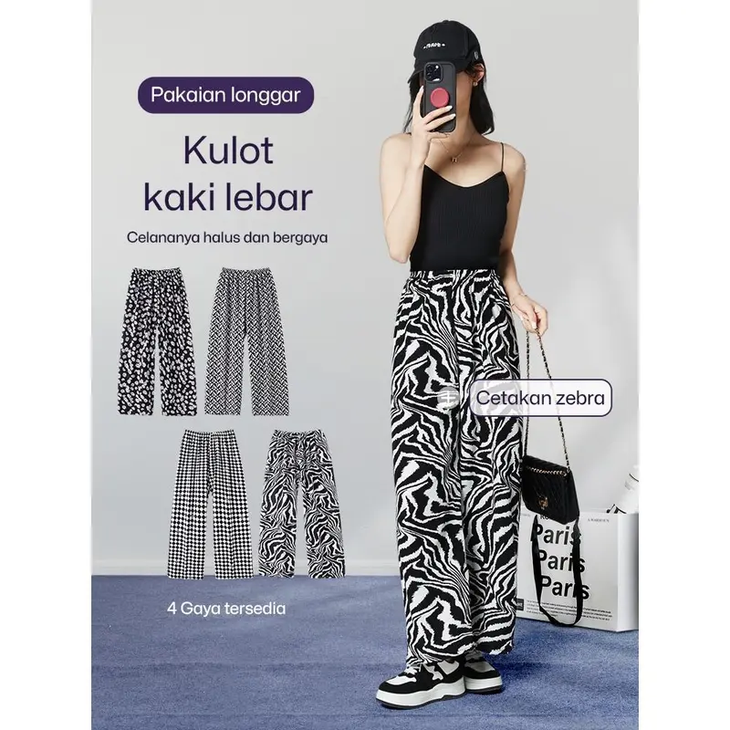 Celana Kotak Kulot Highwaist Celana Tartan Wanita Celana Korea Pinggang Elastis 3