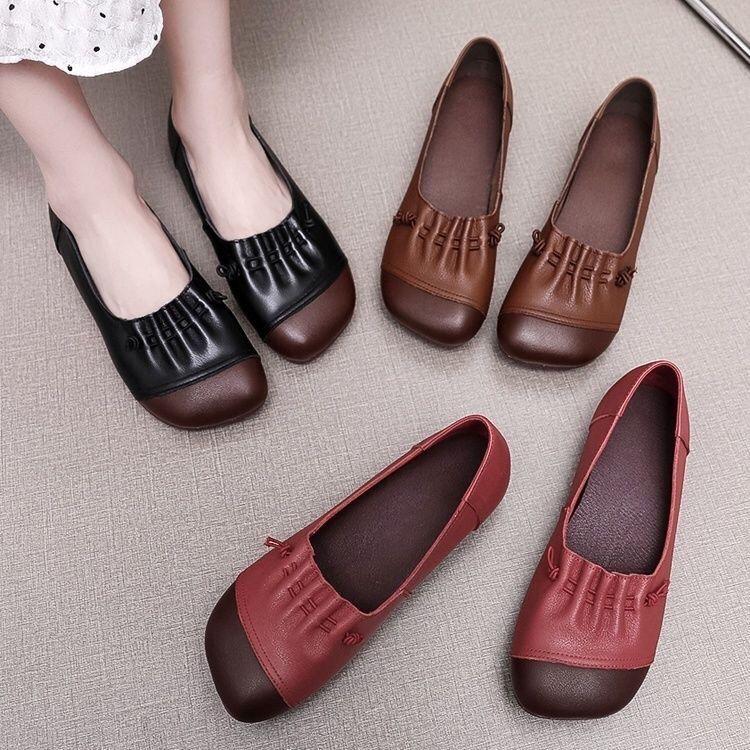 Giày Cho Mẹ, Da Thật Mềm, Ngoại Cỡ (35-43), Giày Cao Gót Miệng Thấp 41, Phong Cách Cổ Điển Giày Nữ, Đế Bằng, Thường Ngày Và Thoải Mái, Có Cỡ 42 2