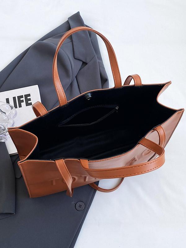 Women's Solid Color Tote Bag, Fashionable Large Capacity Shoulder Bag for Work & Daily Used, Casual Trendy Versatile High-quality Daily Commuting Bag 7