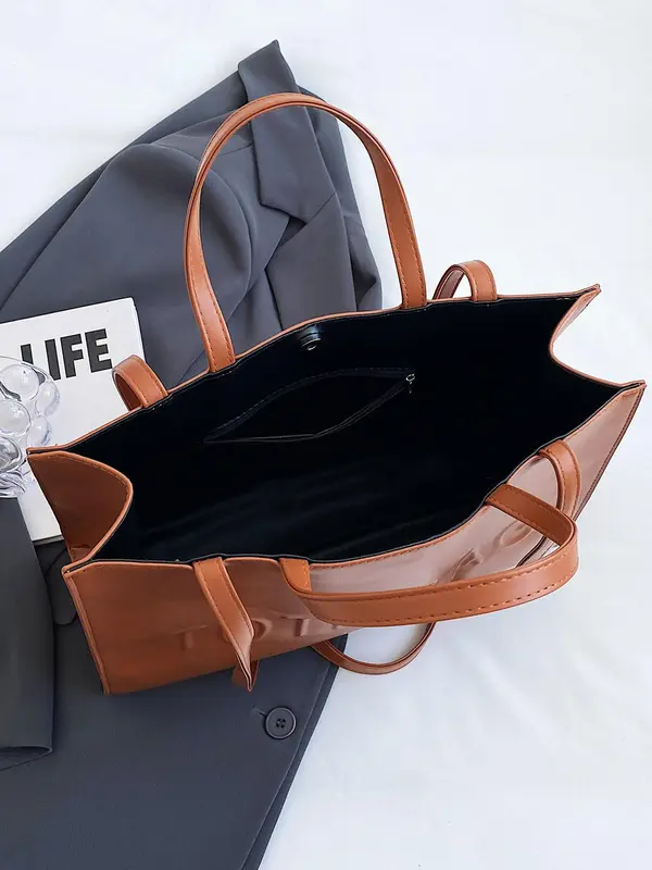 Women's Solid Color Tote Bag, Fashionable Large Capacity Shoulder Bag for Work & Daily Used, Casual Trendy Versatile High-quality Daily Commuting Bag 7