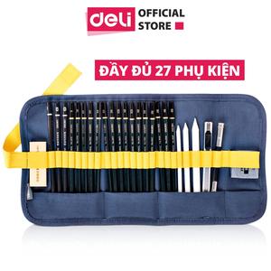 Bộ họa cụ phác thảo mỹ thuật vẽ gồm 27 phụ kiện, dụng cụ Deli cao cấp - vẽ mỹ thuật, phác thạo chuyên nghiệp - 1 bộ