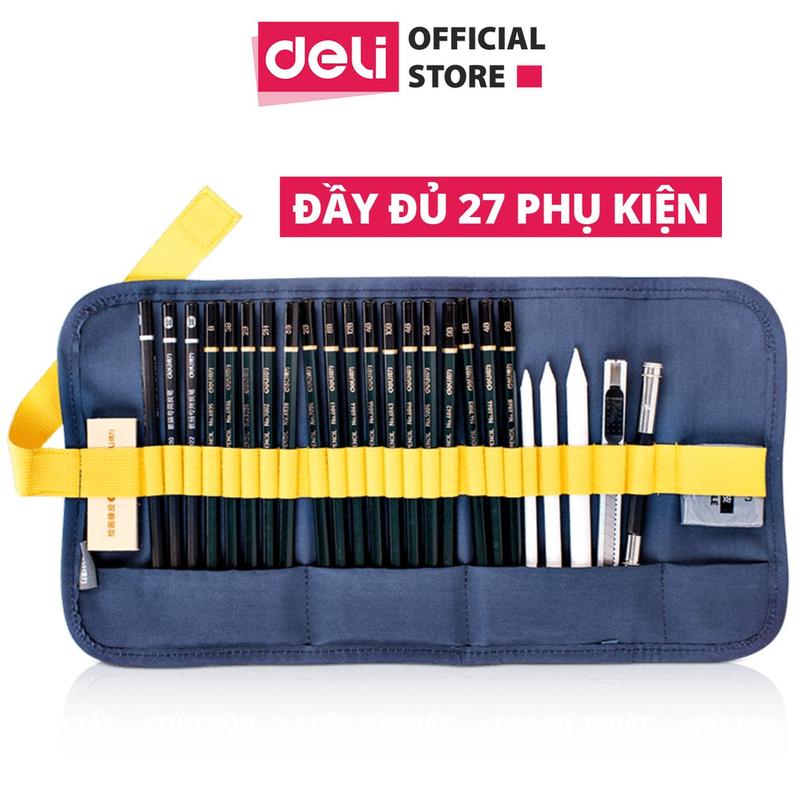HOẠ CỤ DELI Bộ họa cụ phác thảo mỹ thuật vẽ gồm 27 phụ kiện dụng cụ Deli cao cấp - vẽ mỹ thuật phác thạo chuyên nghiệp - 1 bộ