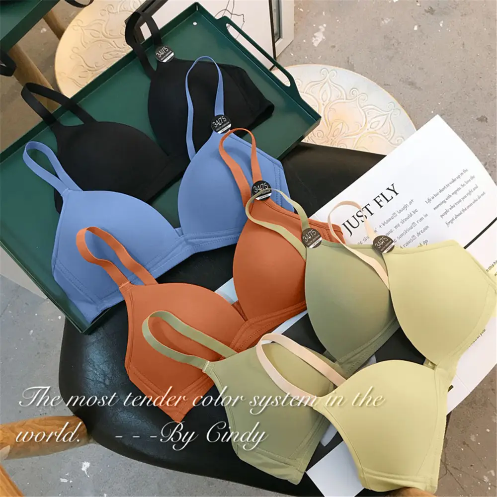 Push-up Seamless Bra For Women Fixed Chest Pads Breathable Bra Plus Size Comfort Fabric Bra Solid Color Wireless Bra Soft Ladies Lingerie Womenswear Nylon