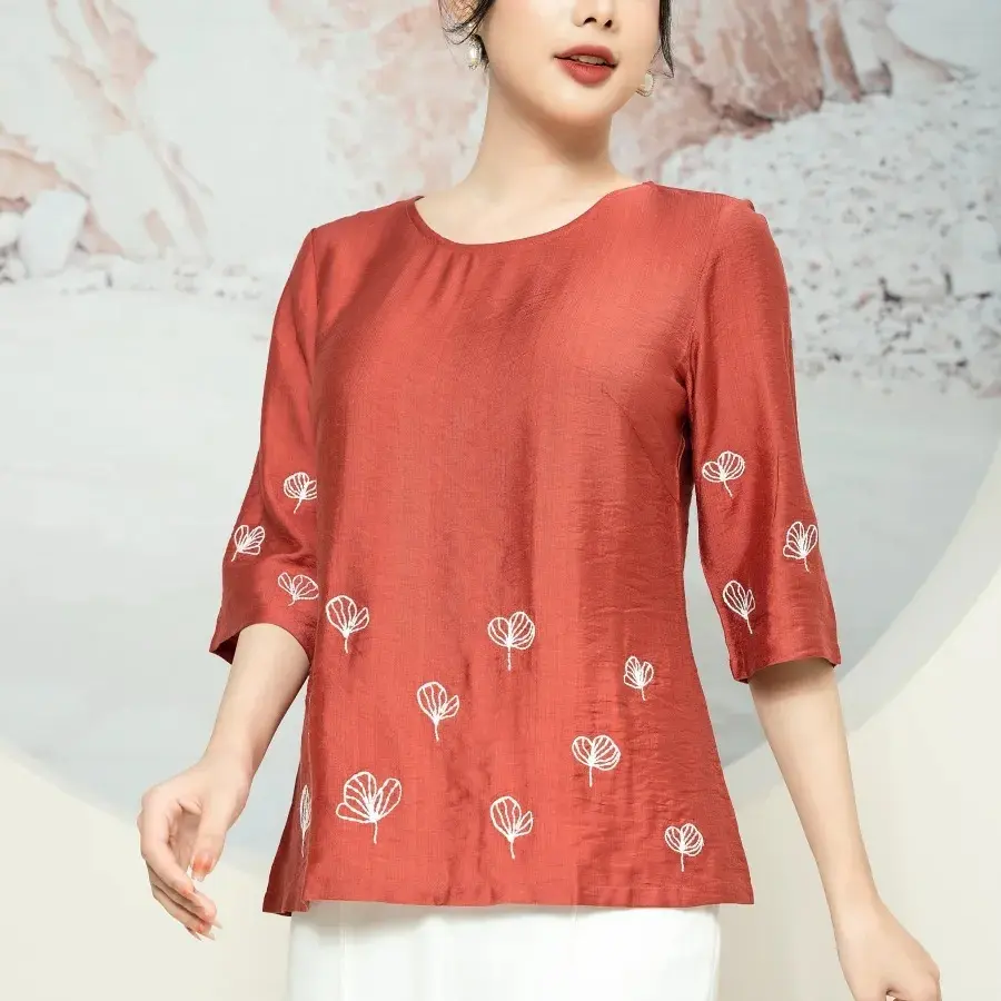 Áo Kiểu Tơ Xước Nữ Trung Niên Thương Hiệu Thiều Hoa AN2Y1005