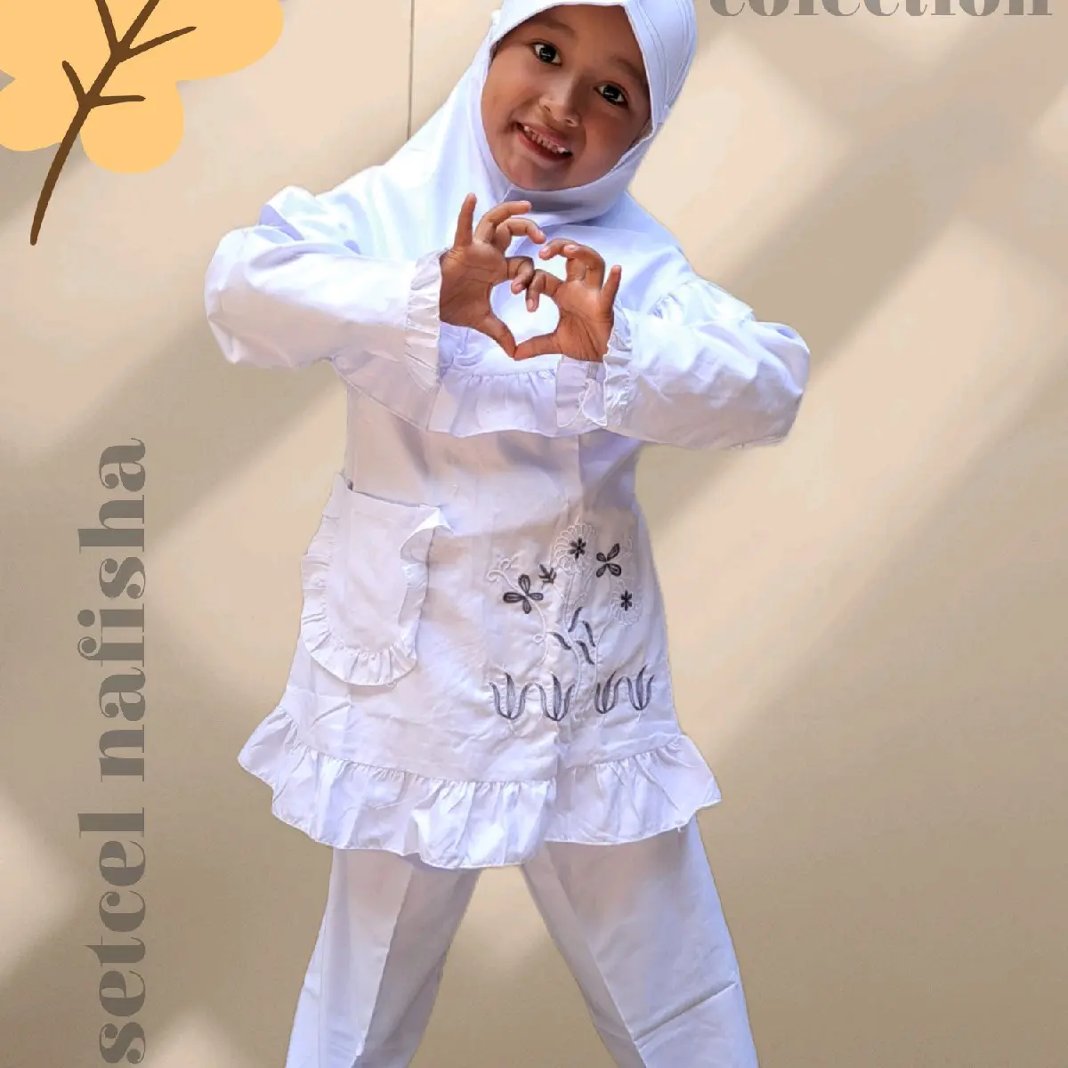 SetelanMuslim Anak Perempuan Bordir Nafisa Muslim Katun Polymicro - Lebaran Baju Cantik Gamis Nyaman Tunik Dress Rayon Atasan Panjang