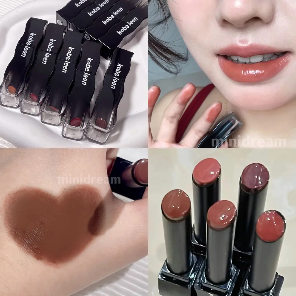 Kobeleen black feather lipstick moisturizing long lasting lipstick mirror brown lipstick