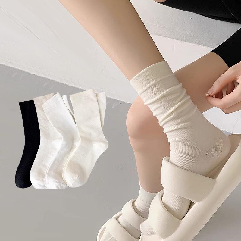 Set 5 Đôi Tất Cổ Cao, Vớ Cổ Cao Nữ Vải Cotton Co Giãn Thời Trang Hàn Quốc S2…