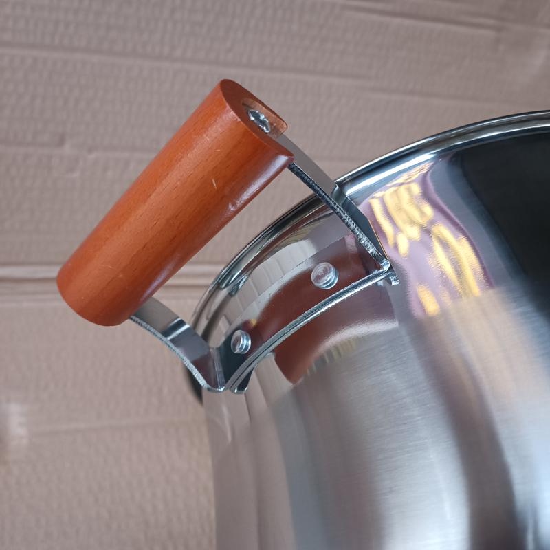 Extra-Thick Stainless Steel Round Soup Pot with Lid and Dual Wooden Handles for Heat Resistance 4