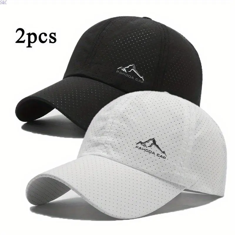 Streamlined Charms 2-Piece Set Of Quick-Dry Printed Baseball Caps With Snow Mountain Logo - Ideal Sports Caps For Travel, Hiking, And Casual Wear, Keeping Up With Fashion Trends