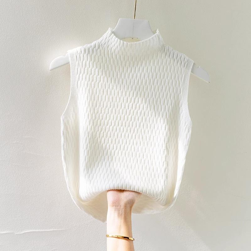 Áo Vest Dệt Kim Phong Cách Hàn Quốc Mùa Hè Cổ Lọ Nửa Dành Cho Nữ Màu Trơn Không Tay Áo Ba Lỗ Top