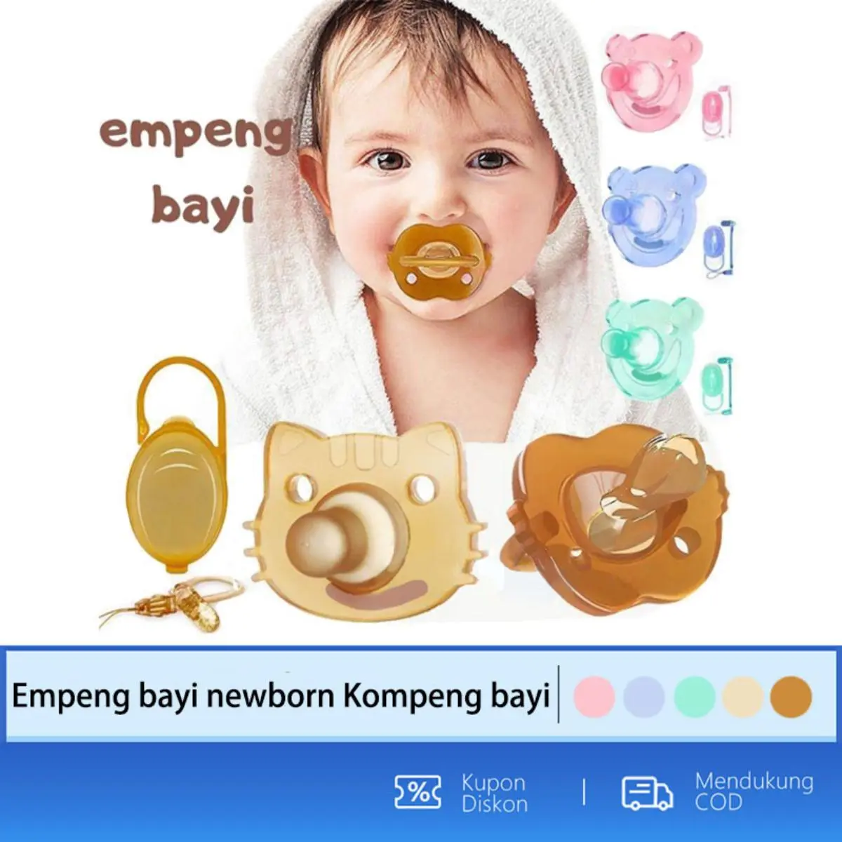 Dot empeng bayi newborn Kompeng bayi 0 6 bulan putting bayi  kompeng newborn kompeng lembut kompeng anak Silikon Set 3in1 dengan Kotak, Rantai BPA Free Baby Pacifier  LIVE