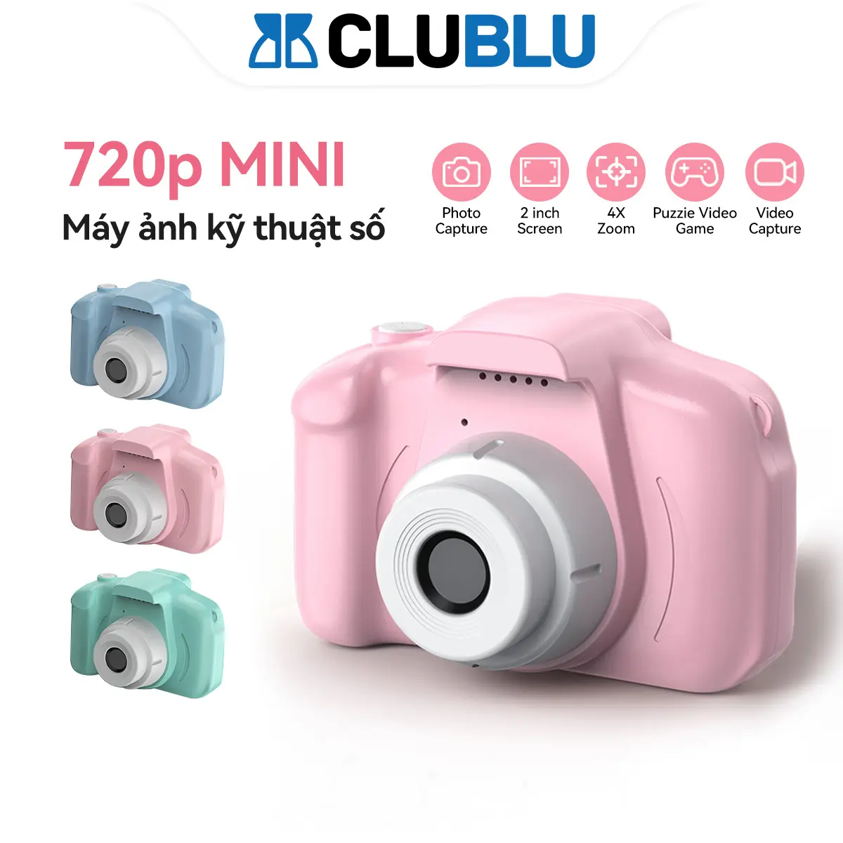 CLUBLU Máy Ảnh Mini Kỹ Thuật Số Siêu Dễ Thương Digital Camera Mini HD Hoạt Hình Dễ Thương Có Thể Phù Hợp Với Trẻ Em