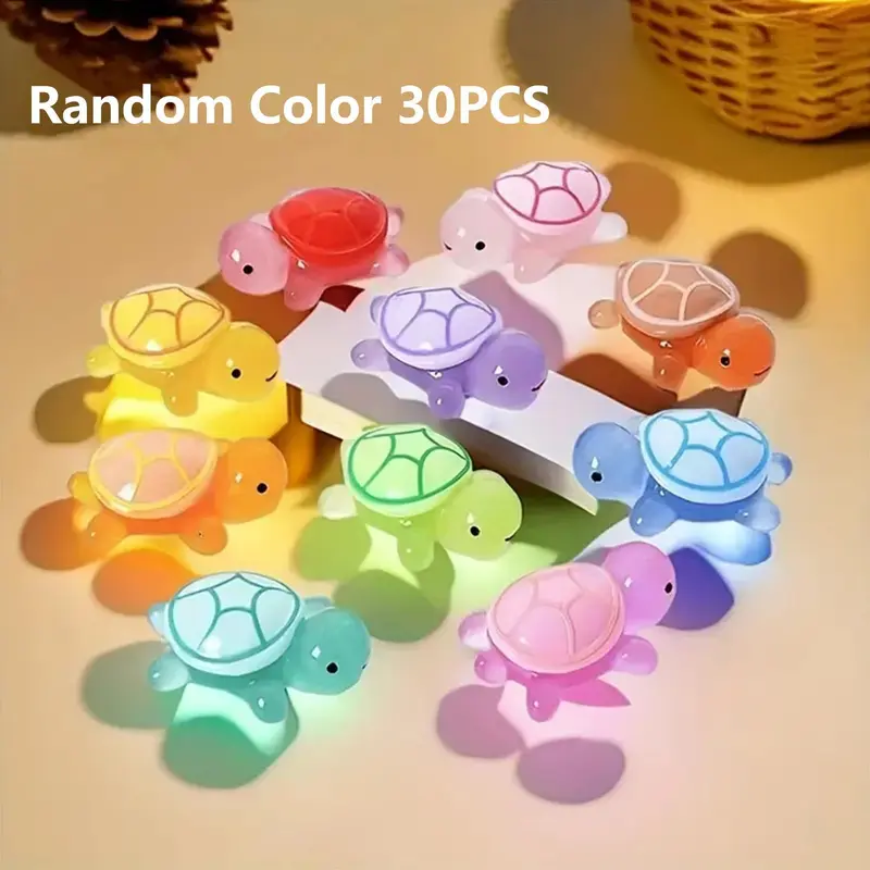 Random Color Luminous Turtle Design Ornament, 30pcs/set Cute Turtle Decoration, Mini Glow in The Dark Turtle Ornament for Home Decor 0