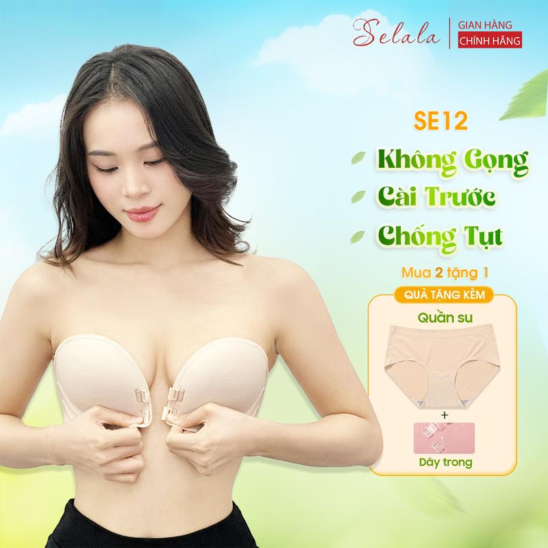 [Mua 2 tặng 1 quần su] Áo Lót Không Dây Nữ Cài Trước Selala Không Gọng Chống Tụt  Đệm Bàn Tay 3D Nâng Đẩy Tạo Khe Bra  Cup SE12
