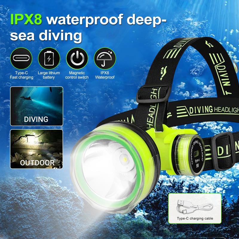 Product Introduction of 【Local】Diving Headlight Rechargeable Professional Flashlight Waterproof Led Fishing Flashlight 1200mAh 22