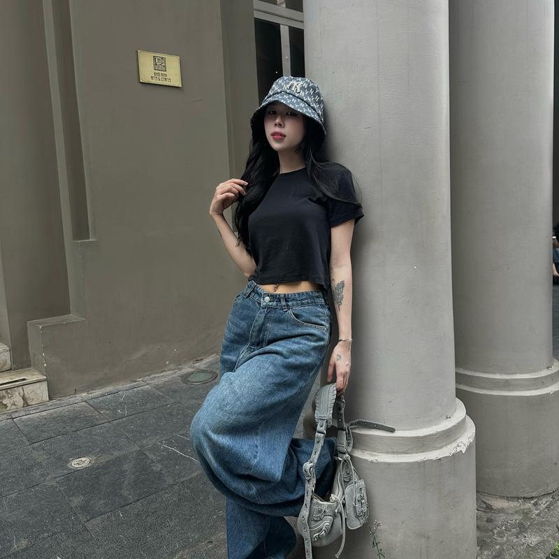 Quần Jeans Nữ Xuông Ống Rộng Thụng Túi Sau Lệch Wash Màu [Q006] Women Pants Ong Voi 7