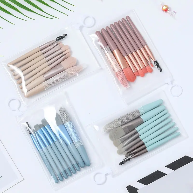 Kuas Set Make Up 8pcs Brush Set Mini Travel Brush Kosmetic Beauty Gratis Pounch Wajah 6
