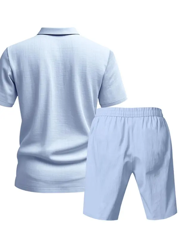 Two-Piece Set Men's Solid Short Sleeve Polo Shirt & Shorts, Regular Fit Casual Fashion Cozy Breathable Men Two-piece for Summer, Men's Clothes for Daily Wear 7