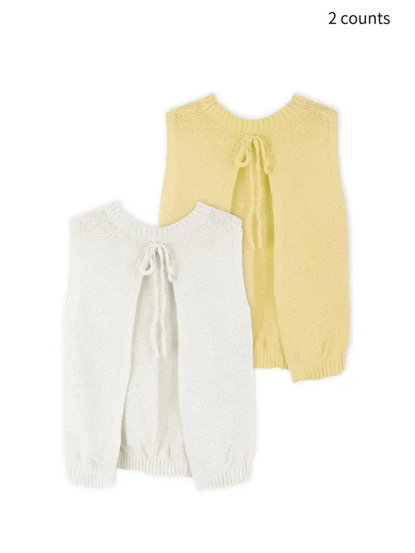 Women's Solid Split Tie Back Sweater Vest, Minimalist Fit Casual Round Neck Sleeveless Knit Top for Spring & Fall, Fashion Women's Knitwear for Daily Wear 7
