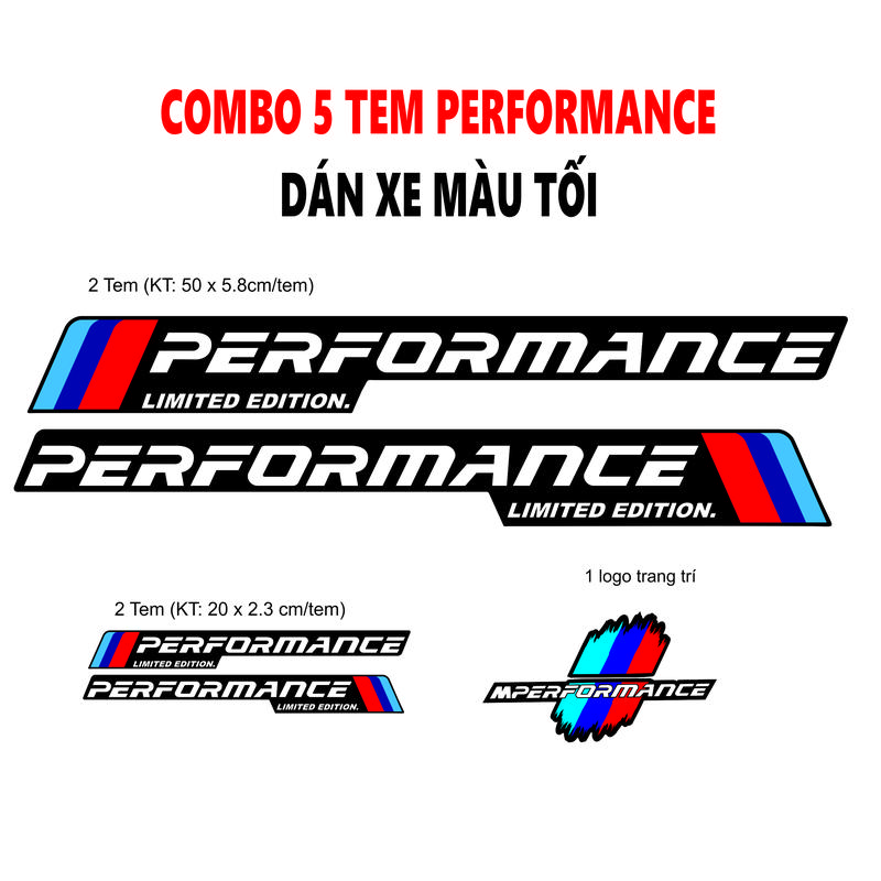 Bộ Combo 5 tem performance dán cánh cửa xe và gương chiếu hậu ô tô... decal ô tô ngoài trời, kháng nước, không ố vàng Nhãn Dán 1
