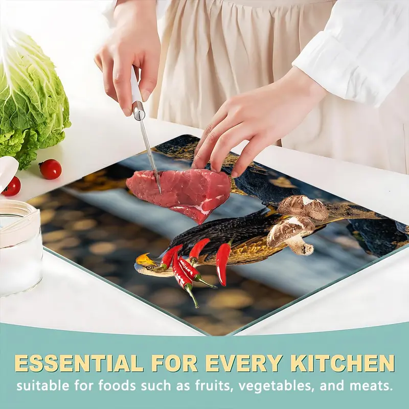 Eagle Pattern Glass Cutting Board, 1 Count Durable Heat Resistant Chopping Board with Non-slip Base, Kitchen Accessories for Home Dining Room Barbecue, Knives 8