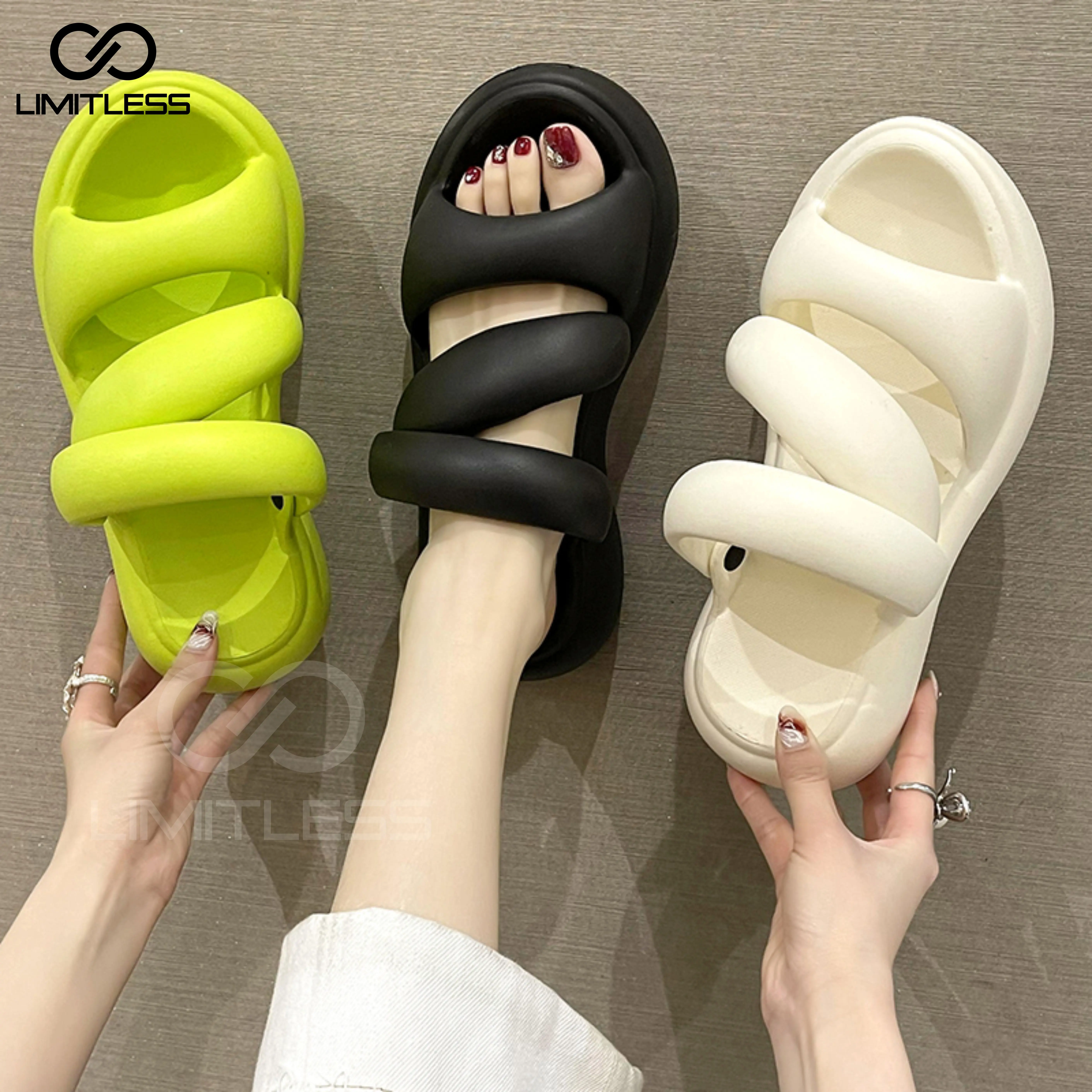 Sandal Wanita Terbaru 2024 Mini So Selop Fashion Style Simpel Sendal Cewek Slide Elegan Hak Tinggi Eva Karet Empuk - Size 36 - 40 Black