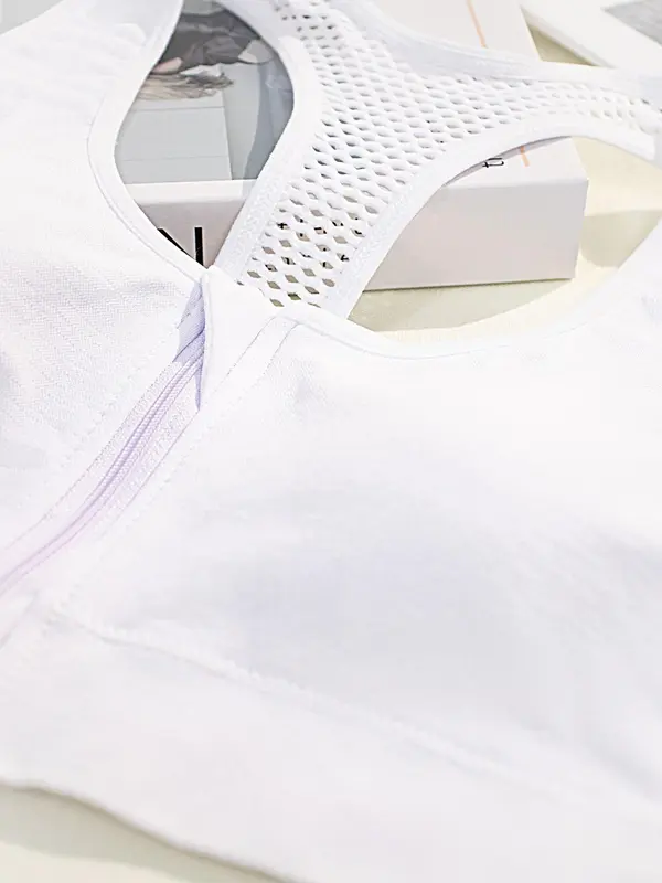 【Plus Size】 Solid Front Zipper Bralette, Casual Comfy Breathable Seamless Hollow Out Bra for Daily Wear, Women's Plus Size Lingerie for All Seasons 5