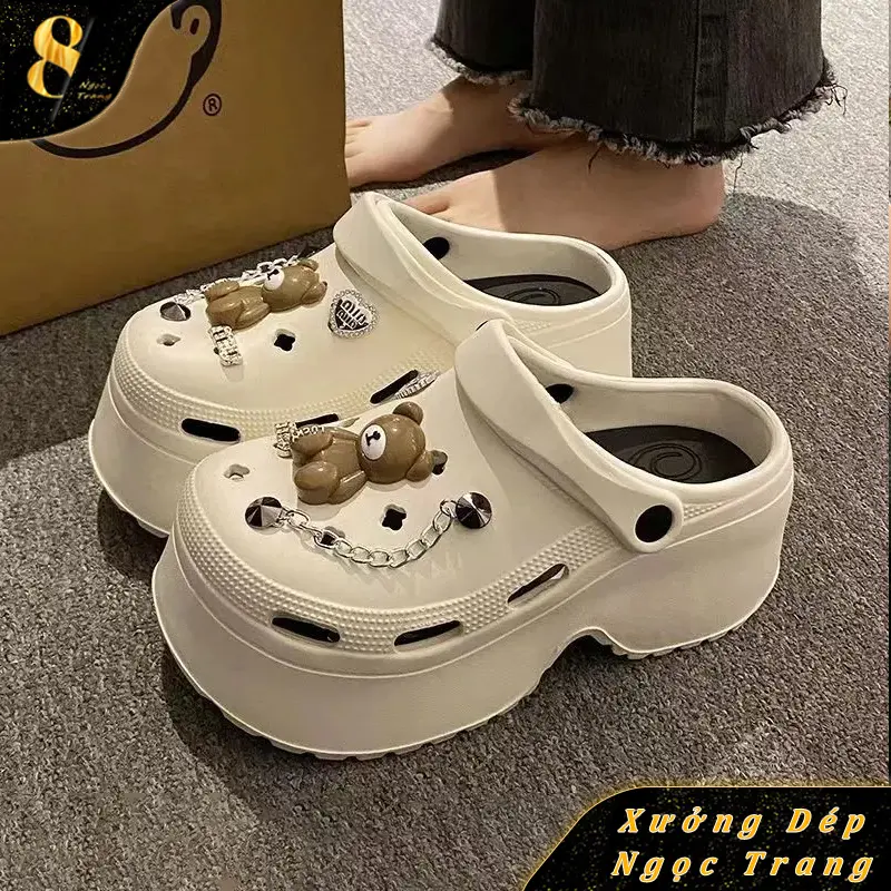 Dép sục cros nữ cao 7cm, sục cross kèm sticker. dễ thương chất liệu eva size kép Shoes Cao Su DéP GiàY