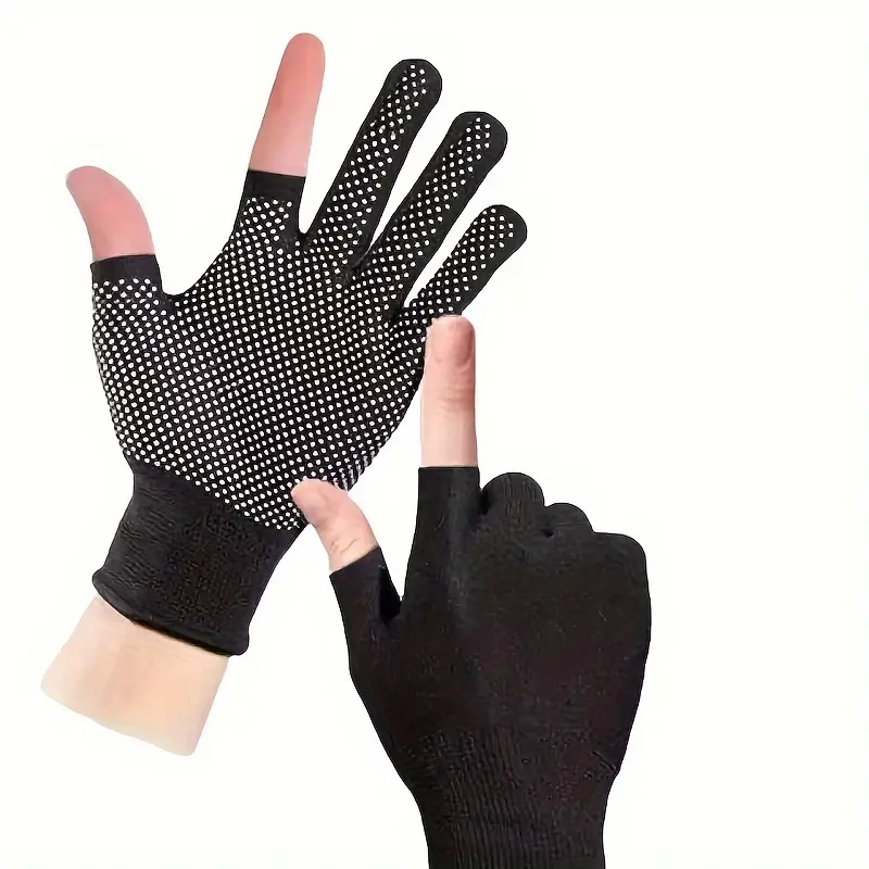 2pcs Breathable Anti-Slip Sunscreen Gloves - High Elasticity, Thin Dacron Material, Solid Color, Touchscreen Compatible for Outdoor Activities, Black & Grey, Sun Protection Clothing 3