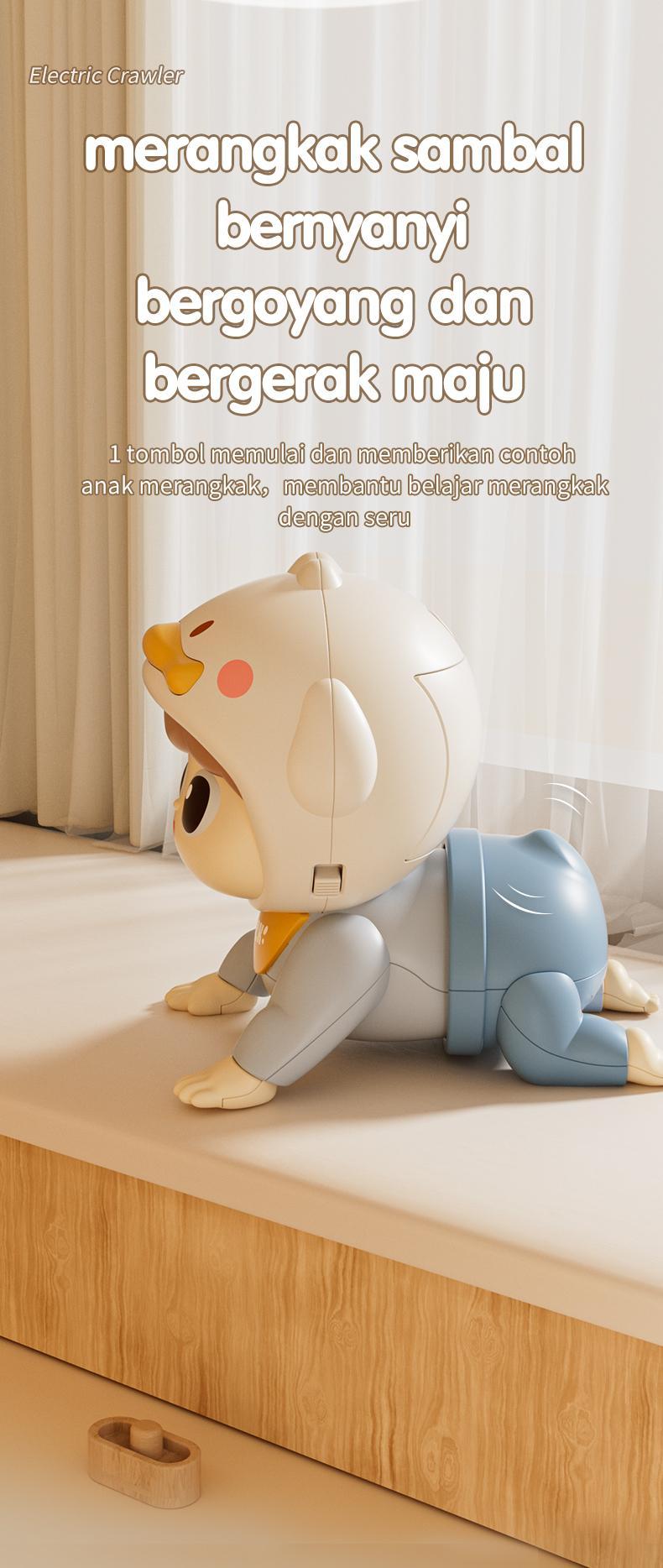 Habibi Boneka Merangkak Elektrik Bayi 0-12 Bulan - Mainan Edukasi Pelatih Gerak & Angkat Kepala Interaktif Toys Perempuan Dolls bayi  mainan