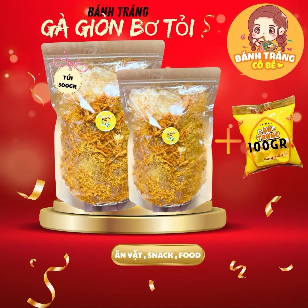 Bánh Tráng SATE GÀ BƠ TỎI 300Gr - BÁNH TRÁNG CÔ BÉ Snack Food Cay Ăn Vặt