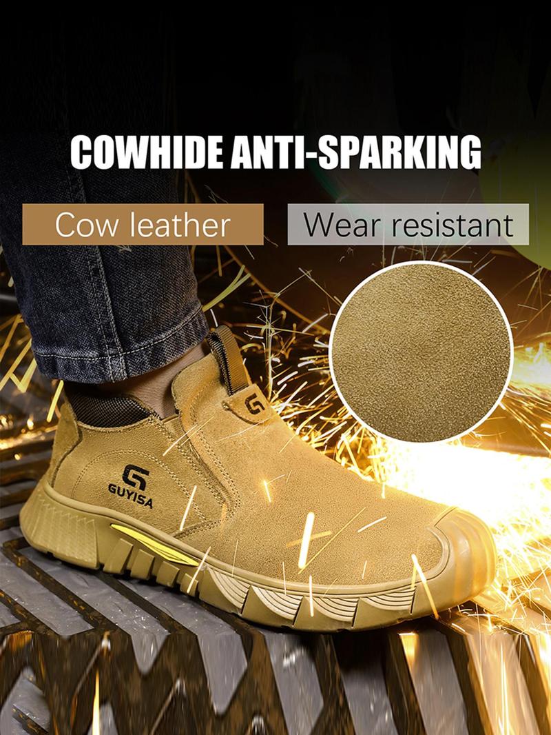 Product Introduction of Men's Letter Pattern Slip on Work Shoes, Casual Comfortable Breathable Anti-smash & Anti-puncture Shoes for Daily Wear, Fashionable Shoes for Men 3