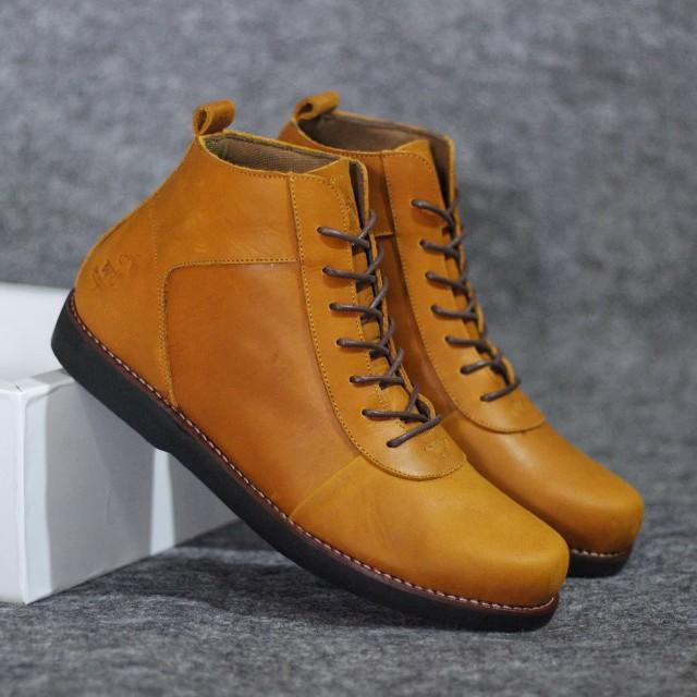 COD[BAYAR DI TEMPAT] Sepatu Pria Murah Semi Boots 100% Kulit Sapi Asli Kerja Kantor Gaya Kasual