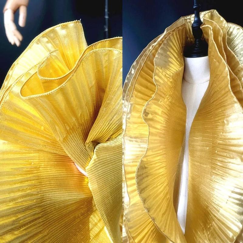 Product Introduction of New Metallic Lustrous Big Wave Lace Fabric 15cm Wide Fashion Pleat Mesh Organza 1 Yard DIY Styling Sewing Pleated Ruffle Lace Fabric 17