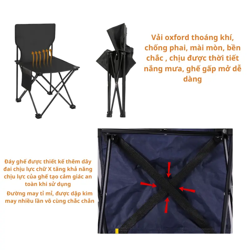 Ghế xếp gấp gọn, Ghế Tựa Lưng Câu Cá, Dã Ngoại dễ dàng mang đi du lịch cắm trại Thương hiệu cao cấp T MOUNTAIN Đồng Camping 3