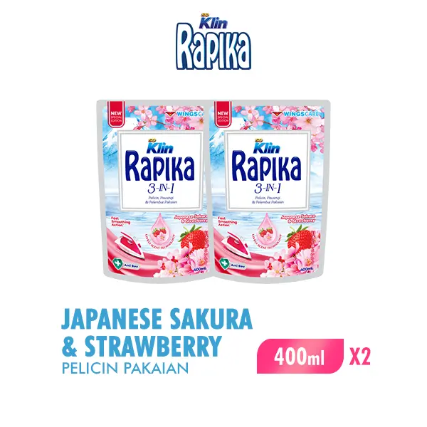 Rapika Pelicin Pakaian Japanese Sakura & Strawberry Pouch 400ml x2
