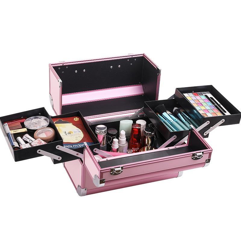 Product Introduction of Cosmetic Case, 1 Count Aluminum Alloy Material Makeup Tool Storage Box, Makeup Organizer for Girls, Cosmetic Organizer 7