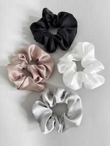 4pcs Scrunchies de satén de poliéster simples y lisos para mujer, ligas para el cabello de colores variados, accesorios para el cabello de uso diario, accesorios de moda para uso diario