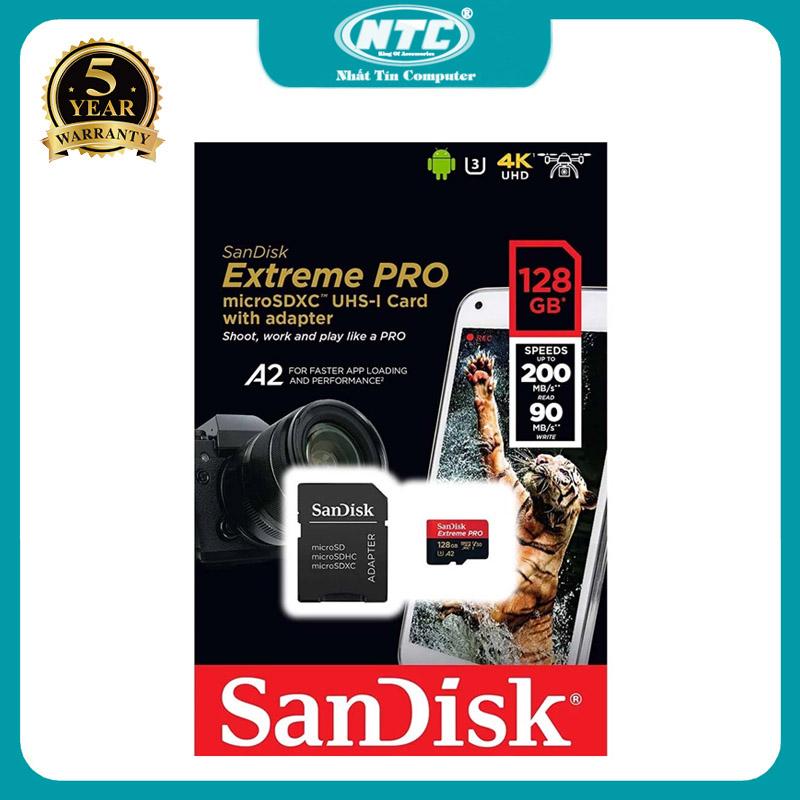  Thẻ Nhớ MicroSDXC SanDisk Extreme Pro V30 U3 4K A2 128GB đọc 200MB s ghi 90MB s chuyên flycam máy quay camera điện thoại máy game  Đen đỏ  