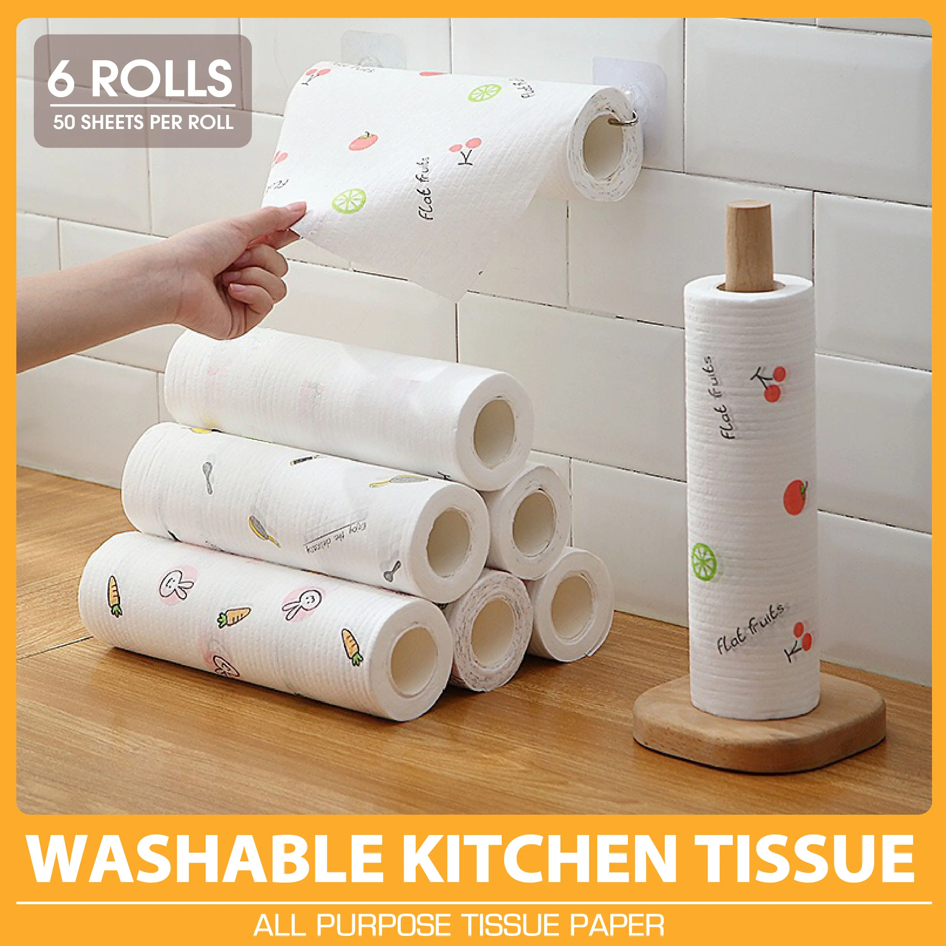 Kitchen Rag 50pcs 50Pcs/Roll Lazy Rag Non-Oily Kitchen Paper Washable Wet and Dry ...