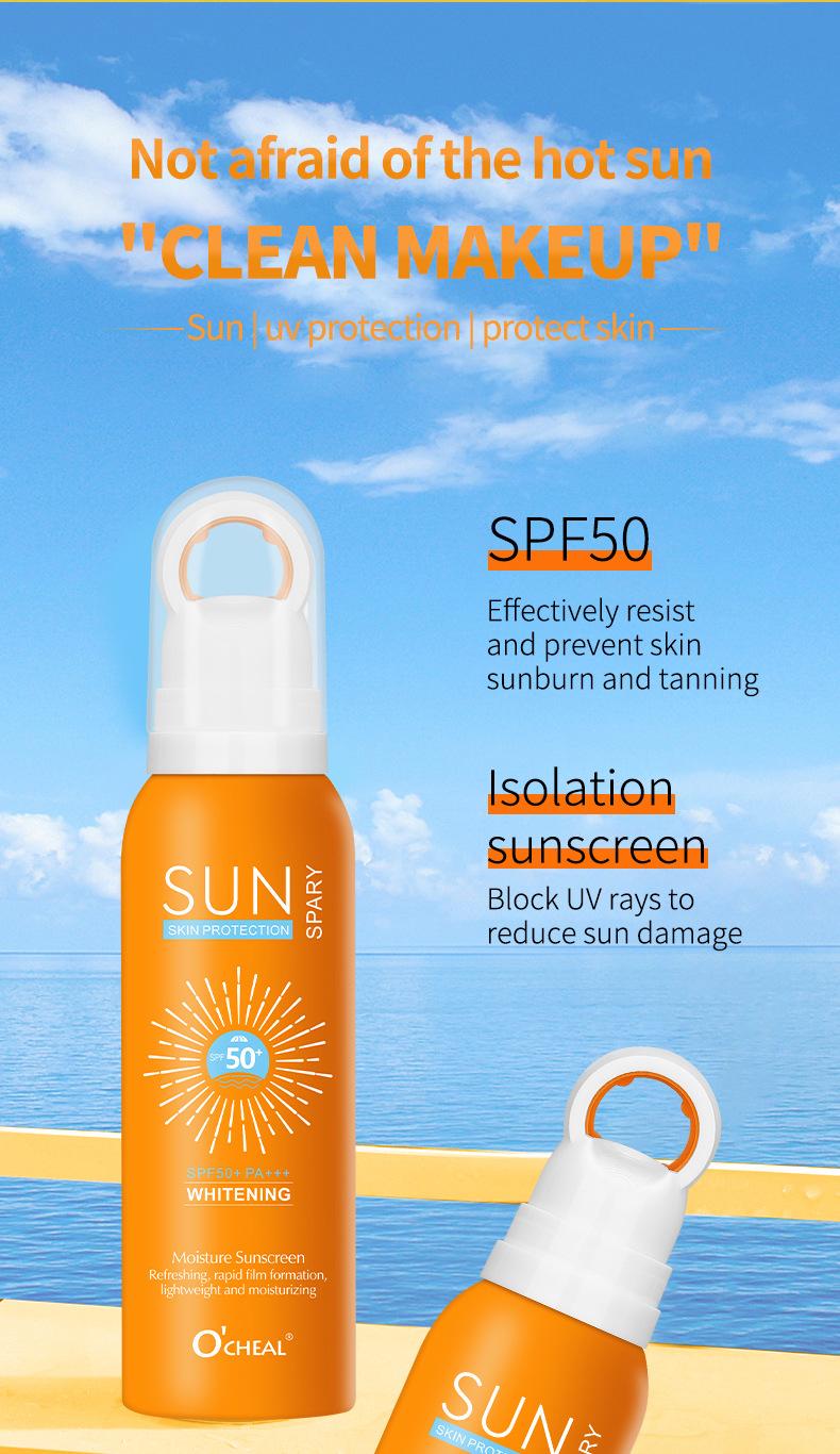 Product Introduction of Summer Waterproof Sunscreen Spray Brightening Refreshing Non-Greasy Sunscreen 50 Times Sunscreen Spray Skincare Facial Skin Repair 2