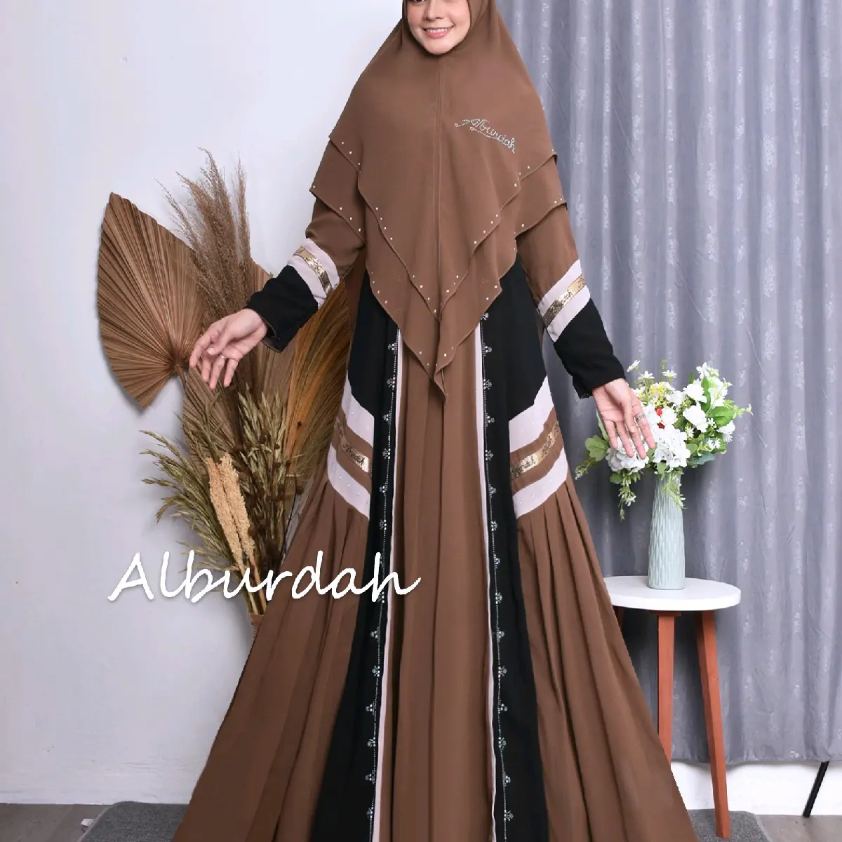 Gamis Syari Ceruty Babydoll Set Khimar Kombinasi Jumbo Pesta Mewah Kondangan Lebaran