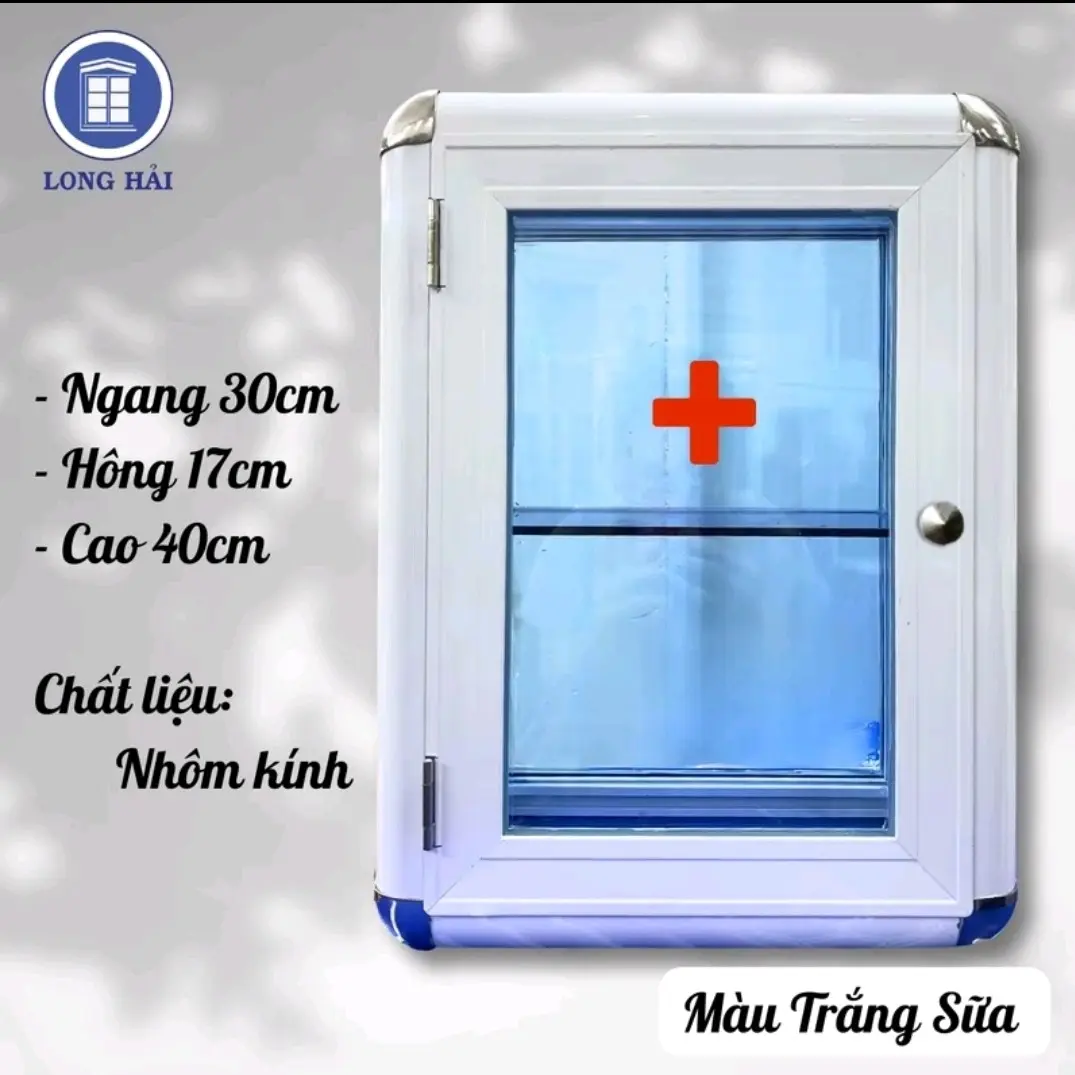 Tủ y tế gia đình được lắp ráp bằng chất liệu nhôm dày, kính 5 ly,  kích thước 40cm x 17cm x 40cm ..màu trắng sữa