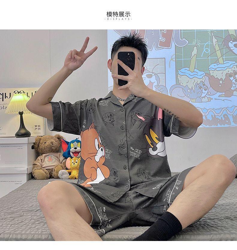 Product Introduction of ชุดนอนผู้ชาย แขนสั้น สไตล์บางฤดูร้อน เหมาะสำหรับนักเรียน การ์ตูน เยาวชน ทรงหลวม พลัสไซส์ (130 กก.) ชุดอยู่บ้าน 5