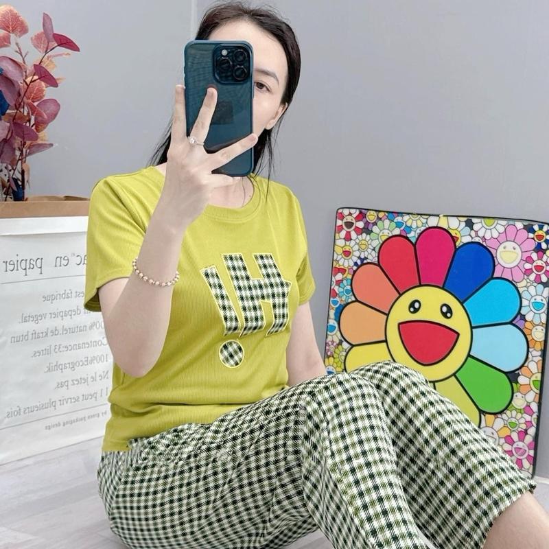 [ Tay Ngắn Quần Baggy ] Đồ bộ nữ THÊU Hi áo tăm lạnh quần mango ( Women Top ) mặc nhà mềm mịn mát A844 0