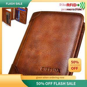 Dompet Kulit untuk Lelaki, Gaya Vintaj, Anti-Kecurian RFID, Pendek, Pelbagai fungsi, Pemegang Kad Kredit, dengan 2 Slot ID, Hadiah Lelaki Wallets