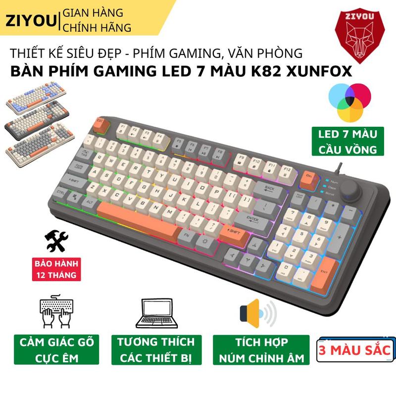 Bàn Phím Máy Tính Giả Cơ Gaming K82 LED LIGHT 7 Màu Cực Đẹp Gõ Cực Đã Dùng Chơi Game, Văn Phòng